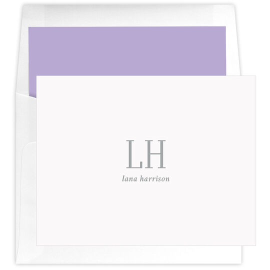 Tall Initials Folded Note Cards - Raised Ink